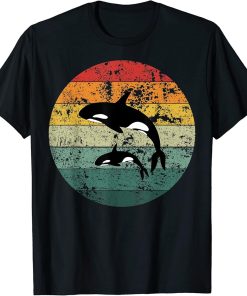 Orca Family sunset Retro Vintage Killer Whale Family Tees T-Shirt