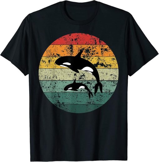 Orca Family sunset Retro Vintage Killer Whale Family Tees T-Shirt