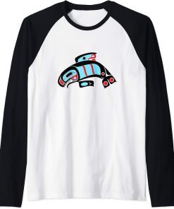 Orca Killer Whale - NW Coast Indian Style Formline Design Raglan Baseball Tee