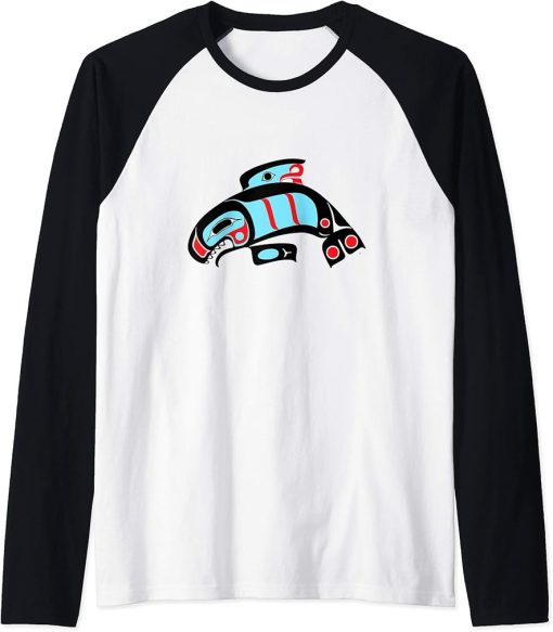 Orca Killer Whale - NW Coast Indian Style Formline Design Raglan Baseball Tee