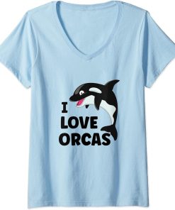 Womens I Love Orcas Orca V-Neck T-Shirt