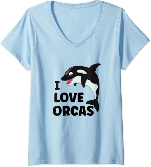 Womens I Love Orcas Orca V-Neck T-Shirt